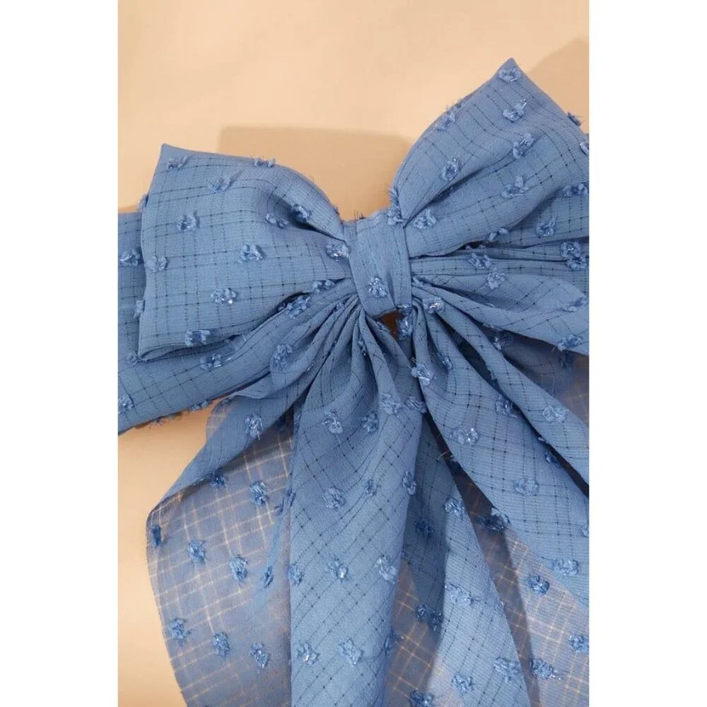 Altar'd State Evelyn Clip Dot Hair Bow in Dusty Blue - Picture 3 of 6